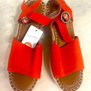 Universal Thread Suede Ankle Strap Wedge Sandal Color: Coral Size 10